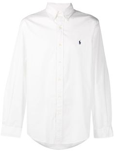 White cotton embroidered logo shirt from POLO RALPH LAUREN featuring embroidered logo at the chest, classic collar, front button fastening, long sleeves and curved hem. Versace Outfit, White Long Sleeve Shirt, Logo Shirt, White Polo, Lauren White, Balenciaga Triple S, Sweaters Knitwear, White Long Sleeve, Jean Coat