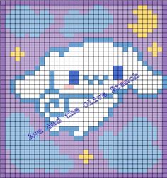 a cross stitch pattern with an image of the character hello kitty in blue and white