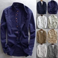 Men's Linen Style Long Sleeve Solid Shirts Casual Fit Formal Dress Top Tee Shirt | eBay Hand Reflexology, Navy And Khaki, Artist Outfit, Mens Linen, Linen Style, Reflexology, Dress Top, Casual Fit, Top Dress