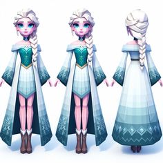 the frozen queen is standing in three different poses