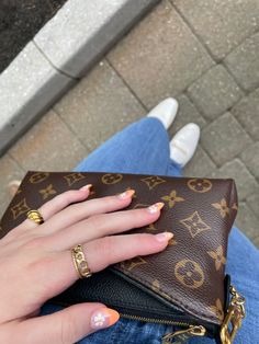 Floral bright French tip almond shaped nails with Louis Vuitton Pallas Clutch Monogram black Nail Inspo Funky, Coconut Girl Nails, French Almond Nails, French Almond, Nails Colorful, Colorful French, Nails 2021, Nails Spring