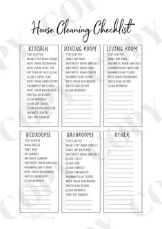 the house cleaning checklist is shown in black and white, with words above it