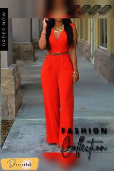 Women's Sleeveless Jumpsuit Orange V-neck Jumpsuit For Party, Sleeveless Orange Jumpsuits For Summer, Summer Orange Sleeveless Jumpsuits And Rompers, Trendy Sleeveless Strapless Jumpsuit For Spring, Trendy Strapless Sleeveless Jumpsuit For Spring, Sleeveless Jumpsuits For Spring Party, Trendy Sleeveless Jumpsuits And Rompers For Night Out, Summer Workwear Halter Neck Jumpsuits And Rompers, Casual Orange Jumpsuits And Rompers For Party