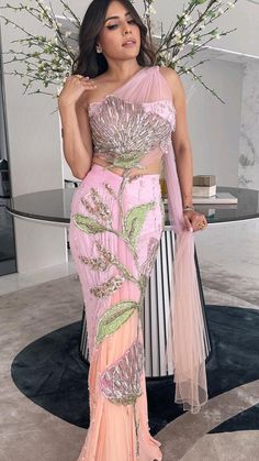 #onepiecedress Drape Saree Indo Western, Indian Outfits Modern, Indian Dress Up, Elegant Sarees, Corset Fashion Outfits, Haldi Outfits, Designer Bridal Lehenga Choli