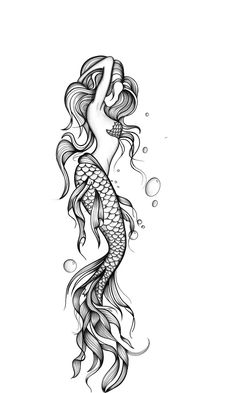 a drawing of a mermaid with long hair