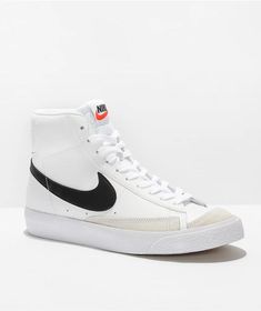 Nike Kids' Blazer Mid '77 White & Black Leather Shoes Clean White Leather, Shoes For School, White Nike Shoes