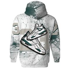 PRODUCT DESCRIPTION: - Made to match ' AJ 4 Oxidized Green collection ' - Tailored for Fashion Pioneers: Dive into a realm where every garment is a masterpiece of meticulous design, crafted to embrace you in style and sophistication. From vibrant hoodies to shirts boasting designs that captivate, our pieces are more than just clothing—they're statements of individuality. - Materials: 100% High-Grade Polyester Knit Fabric with slightly thinner brushed fleece inside makes this hoodie ideal for cas Casual White Hoodie With Sublimation Print, Casual Sublimation Print Hoodie, Casual Cotton Hoodie With Sublimation Print, White Hoodie Sweatshirt With Sublimation Print, White Hooded Hoodie With All Over Print, White Hoodie With Sublimation Print For Streetwear, White Hoodie With All Over Print For Streetwear, Winter Sports Hoodie With Sublimation Print, White Sweatshirt With Sublimation Print For Winter