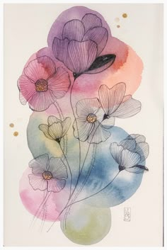 watercolor painting of flowers on white paper