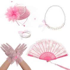 PRICES MAY VARY. Tea Party Decorations Sets: You will get a set of big children's tea party accessories, including a tea party hat hair accessories, a pair of long gloves, a fan, a necklace with pink bow, a pink bow bracelet, a full set can easily match with other styles of clothes and hair styles Quality Material: This incredible tea party accessories set are designed to be cute, delicate and long-lasting. Tea party hats for girls and lace gloves with clamps or headbands are made of gauze and c Tea Party Gloves, Tea Party Supplies, Party Gloves, Fan Bracelet, Tea Party Setting, Tea Party Favors, Girls Tea Party, Birthday Inspo, Tea Party Decorations