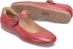 Beautiful leathers give our Kaylee flat a special touch, and the flexible slip-resistant outsole will bring you there with comfort and confidence. Casual Slip-on Flats With Red Sole, Casual Red Flats With Leather Sole, Red Leather Casual Flats, Casual Red Leather Flats, Casual Flats With Red Sole, Comfortable Red Closed Toe Flats, Red Leather Flats With Low Heel, Shoes And Boots, Cherry Red