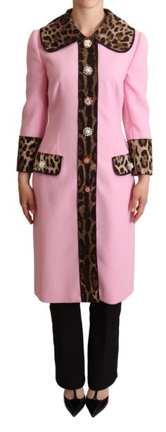 Dolce & Gabbana Chic Pink Leopard Trench with Crystal Women's Buttons Dolce Gabbana Jacket, Pink Trench Coat, Fitted Coat, Stefano Gabbana, Crystal Buttons, Pink Coat, Chic Pink, Brown Leopard, Dolce E Gabbana