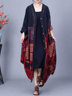 Styles: Elegant Material: Cuprammonium Rayon Clothing Length: Mid-Calf Sleeve Length: Ninth Sleeve Collar: V-Neck Decoration: Patchwork Pattern: Printed Season: Spring/Fall #cardigan #overcoat #silk #elegant Long Patchwork Outerwear For Layering, Long Patchwork Cardigan For Layering, Long Patchwork Cardigan For Fall, Silk Cocoon, Fall Cardigan, Kimono Design, Calf Sleeve, Linen Cardigan, Cocoon Cardigan