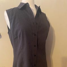 Size 12 Or Large. Button Down Black Gray Pinstripes. New With Tags. Mark 69 Pinstripe Sleeveless Tops For Work, Sleeveless Pinstripe Tops For Work, Striped Sleeveless Elegant Tops, Elegant Striped Sleeveless Top, Elegant Sleeveless Striped Top, Tie Waist Top, White Long Sleeve Dress, Blue Checkered, Long White Dress