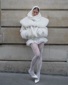 Punk Moodboard, Winter White Outfit, Street Leggings, Woman In White, Stockings Outfit, Lace Tights, Tights Outfit, White Outfits, White Fashion