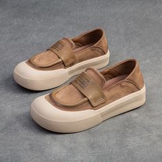 Women Minimalist Leather Flat Casual Shoes-RAIIFY Brown Low-top Flats With Rubber Sole, Comfortable Brown Flats With Flat Bottom, Leather Platform Slip-ons, Suede Flats With Round Toe, Beige Slip-on Flats With Rubber Sole, Brown Flat Slip-ons With Rubber Sole, Platform Slip-ons With Closed Toe, Platform Closed Toe Slip-ons, Comfortable Round Toe Slip-ons