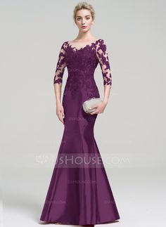 Forme Sirène/Trompette Col rond Longueur ras du sol Satiné Robe de soirée (017093464) - JJ's House Satin Evening Dress, Mother Of The Bride Gown, Satin Evening Dresses, Elegant Dresses, Mother Of The Bride, Wedding Colors, Evening Dress, Floor Length, Lilac