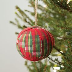 Anchorage Plaid Fabric Ornament - Countryside Home Decor Fabric Ornament, Map Ornaments, Easy Christmas Ornaments, Fabric Balls, Holiday Ribbon, Ribbon Wrap, Easy Christmas Crafts, Fabric Ornaments, Christmas Ornaments Homemade