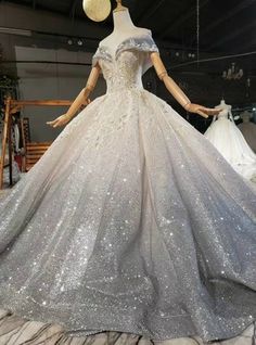 Fit Your Fashion Sense Gray Tulle Sequins Off the Shoulder Beading Wedding Dress Corset Quinceanera Dresses, Light Gray Wedding, Grey Corset, Beading Wedding Dress, Grey Wedding Dress, Haute Couture Wedding Dress, Pink Ball Gown, White Ball Gowns, Dresses Luxury