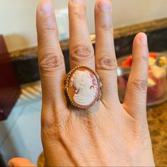 Size: 8 Gold Tone Pink Lady Beautiful Ring Vintage From Grandma Vintage Cameo Ring, Beautiful Rings Vintage, Cameo Ring, Vintage Cameo, Pink Lady, Ring Color, Vintage Victorian, Beautiful Ring, Ring Vintage