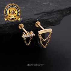 Sold as a single piece Material: 14k solid gold and 5A grade cubic zirconia Post Gauge: 16g, 18g, 20g Post Length: 5mm, 6mm, 8mm, 10mm Top dimension:  Style A: 6.9mm by 2.5mm Style B: 8mm by 1.7mm Threadless Push Pin Top and Post- Flat Back (Threadless earrings. Threadless labret stud Threadless Nose Stud, Threadless End, Threadless earring back, Threadless Post, Threadless Stud, Threadless Jewelry) We have 14k and Titanium posts in size of 16g, 18g, 20g with 5mm, 6mm, 8mm and 10mm length option Flat Piercing With Chain, Threadless Earrings, Diamond Screw Back Earrings, 14k Yellow Gold Earrings With Screw Back, Luxury Yellow Gold Screw Back Earrings, 14k Yellow Gold Screw Back Earrings, Tiny Gold Studs, Nose Piercing Stud, Earring Cartilage