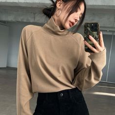 Sexy High Neck Long Sleeve T-Shirt, New High Neck Turtleneck, Trendy Solid Color Winter T-shirt, Trendy Turtleneck T-shirt For Fall, Turtle Neck Outfit Women Casual, Brown Turtleneck Outfit, Turtle Neck Outfit Women, High Neck Outfit, Turtle Neck Outfits, High Neck Shirt