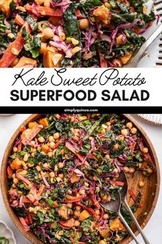 kale sweet potato superfood salad with red cabbage and chickpeas