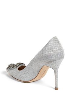 Manolo Blahnik 'Hangisi' Jeweled Pump | Nordstrom Manolo Blahnik Wedding Shoes, Manolo Blahnik Hangisi, Silver Pumps, Bridal Parties, Stiletto Pumps, Silver Wedding, Manolo Blahnik, Women's Pumps, Wedding Shoes