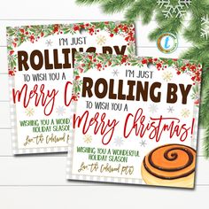 two christmas cards with the words, i'm just rollin'n rolling by merry