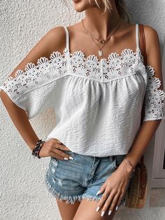 Plain Tops, Cold Shoulder Blouse, White Casual, Half Sleeve, African Print, Half Sleeves, Women Clothing