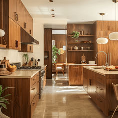 a kitchen filled with lots of wooden cabinets