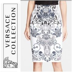 Nwot Excellent Condition Beautiful Print Back Zipper Lined 13" Waist 16" Hips 26" Length Sz 40 = Us Sz 6 Ba/Hm Versace Skirt, Versace Print, Versace Collection, Printed Pencil Skirt, Skirt Midi, Skirts Midi, Versace, Pencil Skirt, Midi Skirt