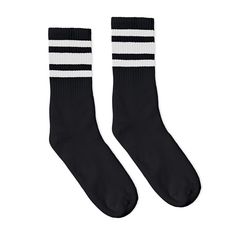 SOCCO I Black Socks with White Stripes I Made in USA Casual Striped Sports Socks, Casual Black Knee-high Socks For Streetwear, Trendy Black Sports Socks, Casual Black Knee-high Sports Socks, Color Crew, Modern Tech, Black 13, Thick Socks, Black Socks