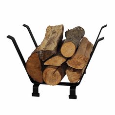 a pile of wood sitting on top of a metal rack filled with cut up logs