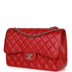 Classic Red Quilted Shoulder Bag, Red Quilted Shoulder Bag For Formal Events, Red Quilted Shoulder Bag For Formal Occasions, Formal Red Quilted Shoulder Bag, Luxury Bag With Silver-tone Hardware And Double Flap, Luxury Red Shoulder Bag With Turn-lock Closure, Luxury Bags With Silver-tone Hardware And Double Flap, Luxury Double Flap Bag With Silver-tone Hardware, Classic Red Shoulder Bag With Cc Turnlock Closure