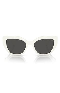 Framed in an elegant butterfly shape, these chunky logo-branded sunglasses offer full UV protection. 53mm lens width; 18mm bridge width; 145mm temple length 100% UV protection Acetate Made in Italy Chic Optic White Sunglasses With Polarized Lenses, Chic Optic White Polarized Sunglasses, Chic Optic White Sunglasses With Gradient Lenses, Modern White Cat Eye Sunglasses With Uva Protection, Modern White Square Frame Cat Eye Sunglasses, Classic Cat Eye Sunglasses In Optic White, Optic White Polarized Sunglasses, Elegant White Cat Eye Sunglasses With Uva Protection, Classic Optic White Cat Eye Sunglasses With Tinted Lenses