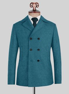 Solidify the vintage elegance by owning our Naples Teal Blue Tweed Pea Coat that channels the glamorous spirit. Besides, our pea coat is cut from pure wool fabric, which lays out rich, durable textures that accompanies a delectable feel with a solid blue finish, ideal for formal meetings and social gatherings.   Look Includes   Naples Teal Blue Tweed Fabric   Horn Royal Black  Buttons  Side Pockets   You can change the look by changing the options. 
 
Lining: 100% Viscose, Dry Clean. Brown Tweed Suit, Grey Tweed Suit, Green Chino Pants, Grey Wool Suit, Green Chinos, Herringbone Tweed, Bespoke Suit, Blue Tweed, Blue Tone