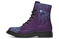 split • Custom printed boots• Amazing colours and vibrant print• 100% Vegan leather• Memory EVA insole for maximum comfort• Robust and flexible rubber outsole with steel shank• Real stitch on the outsole for style & durability• Water resistant split Made With Love Just For You!Orders Estimated Delivery Time: 3 - 6 weeks split Purple Dragonfly, Purple Fish, Printed Boots, Hippie Boots, Fish Man, Boot Print, Black Boots Women, Designer Boots, Men's Boots