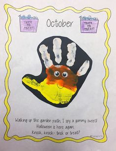 a child's handprint with the words october written on it