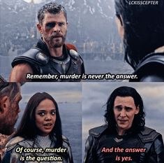 the avengers movie scene with thor and his daughter, who is talking to each other