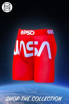 Introducing the NASA Flight men's boxer briefs. The latest edition to our NASA collection features the iconic logo on a red background. Visit our NASA collection for more styles.   • Made with 88% polyester and 12% spandex. • Breathable athletic feel.  • Contoured sealed pouch.  • Flex fit flatlock seams.  • Tagless/seamless back.  • 7 inch inseam.  • Wide soft elastic waistband. Fashion Design Course, Men Fashion Classy, Mens Boxers, Iconic Logo, Mens Accessories Fashion, High End Fashion, Red Background, Bar Design, Boxer Briefs