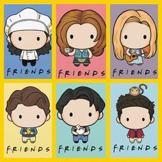 the four main characters from friends are shown in different colors and sizes, including one with an