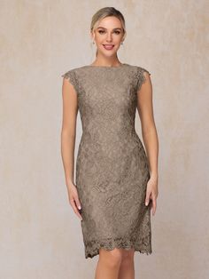 Taupe Lace Mother Of The Bride Dresses, Modern Mother Of The Bride Dresses, Mother Of The Bride Looks, White Dress Bride, Mother Of Bride Dresses, Lace Wedding Guest Dress, Knee Length Lace Dress, Planning Wedding, Mob Dresses