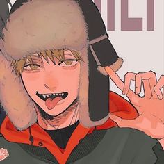 a drawing of a person wearing a furry hat and holding a cell phone up to their ear