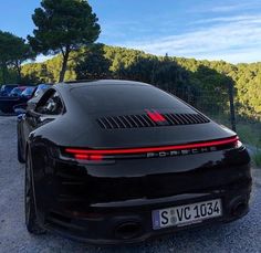 the rear end of a black sports car