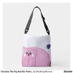 Chumley The Pig And His Visitors Crossbody Bag Cute Bags With Animal Design For Everyday Use, Daily Use Crossbody Bag With Animal Design, Pig Artwork, Cute Animal Design Tote Shoulder Bag, Pig Handbags, Animal Design Tote Bag For Travel, Cute Piglets, Geek Design, Handcrafted Gifts