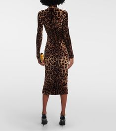 Jacquard leopard-print midi dress in brown - Dolce Gabbana | Mytheresa Chic Leopard Print Midi Dress, Fitted Leopard Print Midi Dress, Elegant Leopard Print Midi Dress For Evening, Luxury Fall Midi Dress, Leopard Print Long Sleeve Midi Dress, Leopard Print Evening Dress For Fall, Fall Evening Leopard Print Dress, Leopard Print Midi Dress For Fall, Chic Leopard Print Dresses For Winter