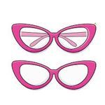 two pink cat - eye shaped glasses are shown on a white background, one is for children