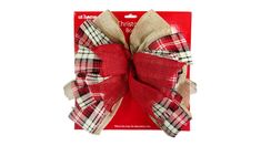 a red and white plaid bow with burlucks on the front of it