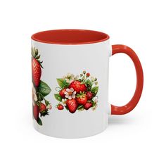 Strawberry Accent Mug, Cute Coffee Cup, Floral Drinkware, Ceramic Tea Mug, Kitchen Decor, Gift for Her - Etsy