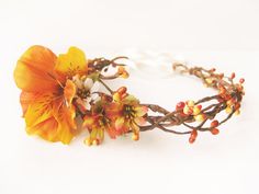 Fall flower crown Autumn wedding hair accessories by NoonOnTheMoon Autumn Wedding Hair, Nature Crafting, Romantic Autumn, Autumn Witch